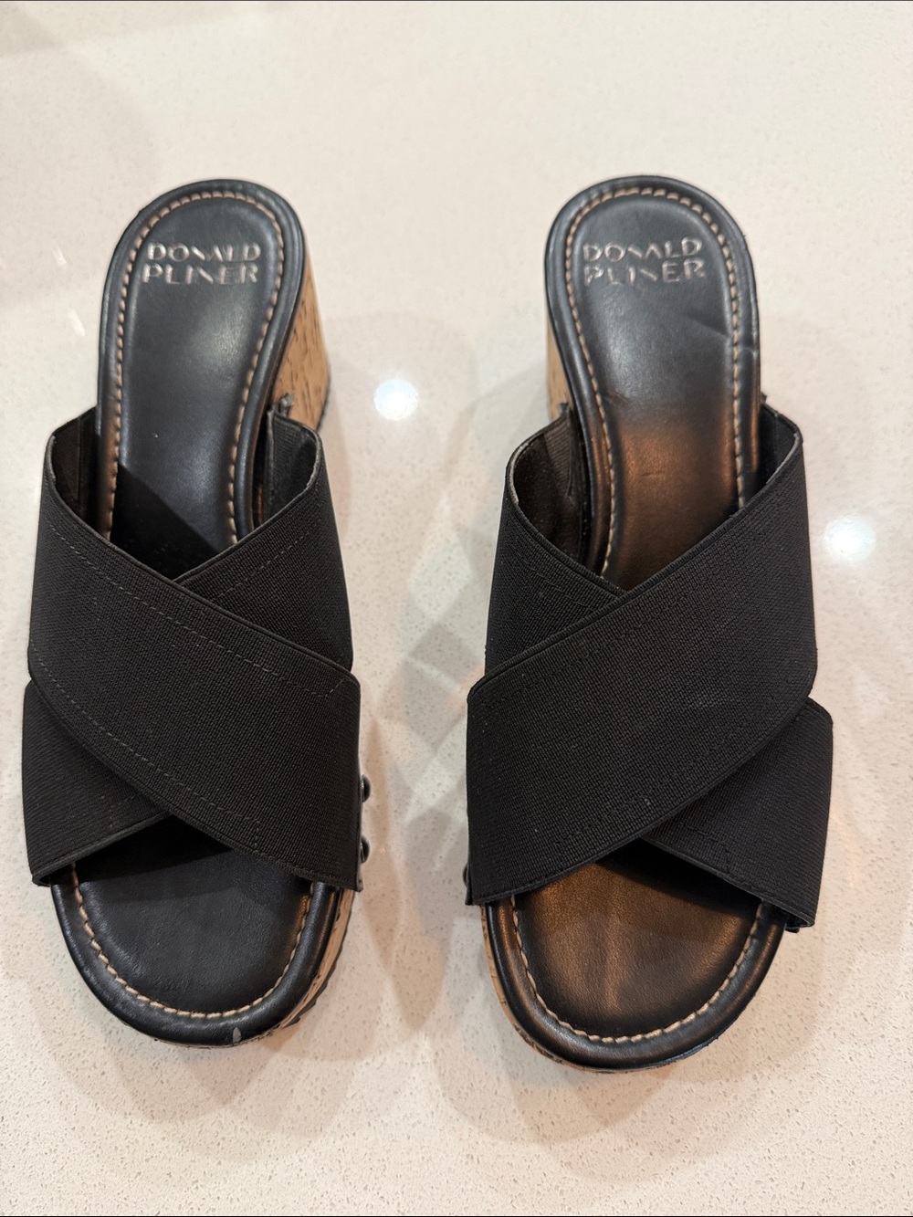 Donald J. Pliner Black Sumera Sandal with Cork Heel Size 9